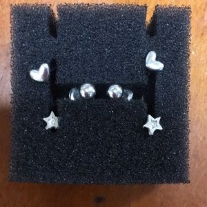3 pair small stud silver earrings